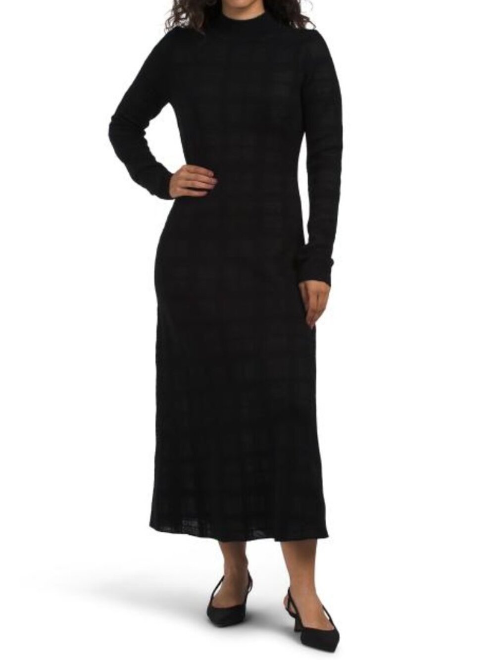BCBGMAXAZRIA Black Turtleneck Openweave Dress